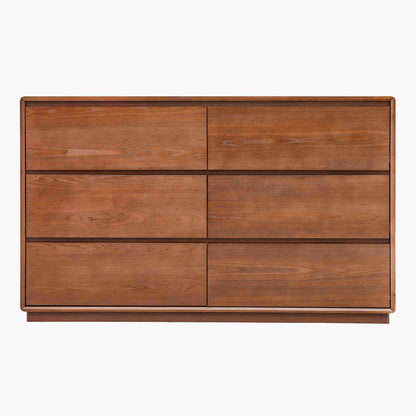 SUCSSRICH 55.2 Inch Solid Wood Dresser with 6 Drawers Natural Solid Wood Wide Dresser for Living Room Bedroom