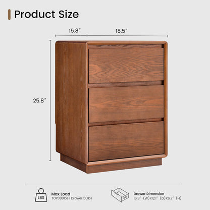 SUCSSRICH 25.8 Inch Solid Wood Nightstand with 3 Drawers Natural Wood Night Stand Mid Century Modern Nightstand with Storage