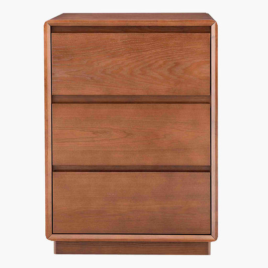 SUCSSRICH 25.8 Inch Solid Wood Nightstand with 3 Drawers Natural Wood Night Stand Mid Century Modern Nightstand with Storage