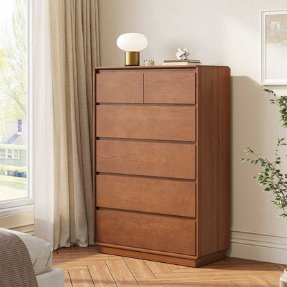 SUCSSRICH 29.5 Inch Solid Wood Dresser with 6 Drawer Natural Solid Wood Tall Dresser for Living Room Bedroom