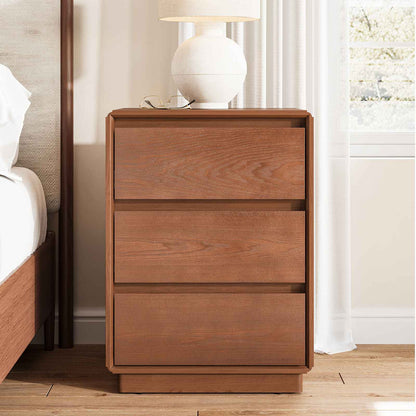SUCSSRICH 25.8 Inch Solid Wood Nightstand with 3 Drawers Natural Wood Night Stand Mid Century Modern Nightstand with Storage