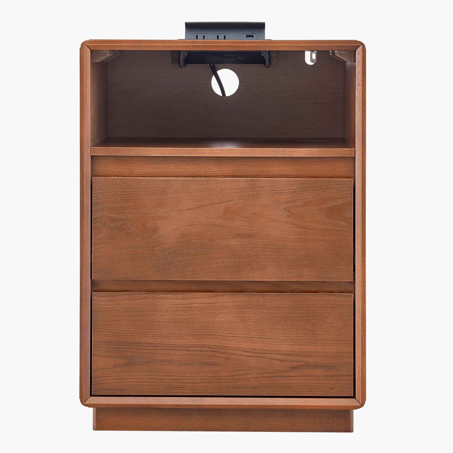 SUCSSRICH 25.8 Inch Solid Wood Nightstand with 2 Drawers and with Charging Station Natural Wood Night Stand Bedside Table