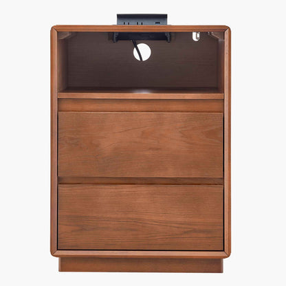 SUCSSRICH 25.8 Inch Solid Wood Nightstand with 2 Drawers and with Charging Station Natural Wood Night Stand Bedside Table