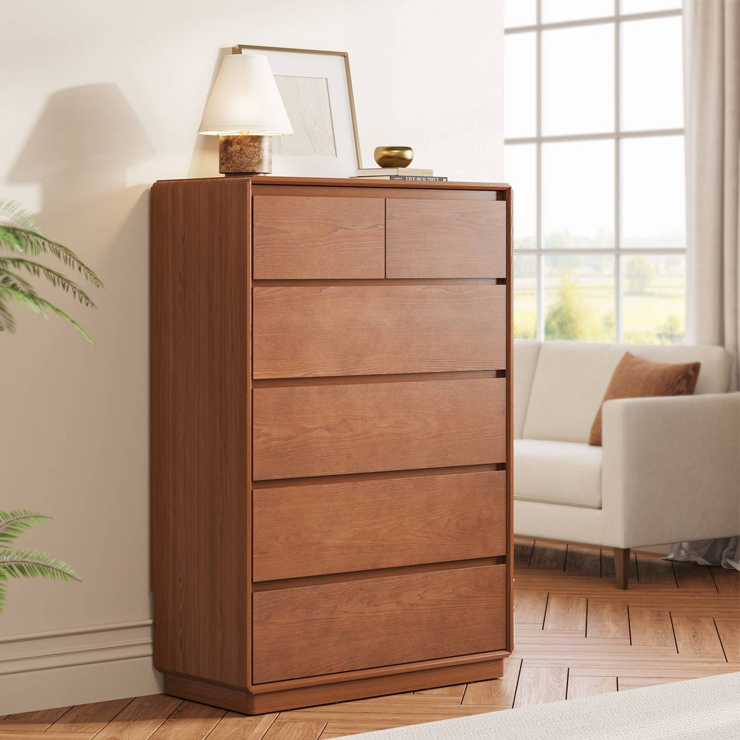 SUCSSRICH 29.5 Inch Solid Wood Dresser with 6 Drawer Natural Solid Wood Tall Dresser for Living Room Bedroom