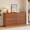 SUCSSRICH | 55.2" Solid Wood Dresser with 6 Drawers – Mid Century Modern Wide Chest for Bedroom, Natural Wood Storage Organizer