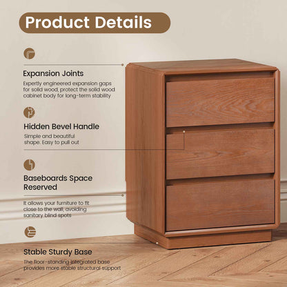 SUCSSRICH 25.8 Inch Solid Wood Nightstand with 3 Drawers Natural Wood Night Stand Mid Century Modern Nightstand with Storage