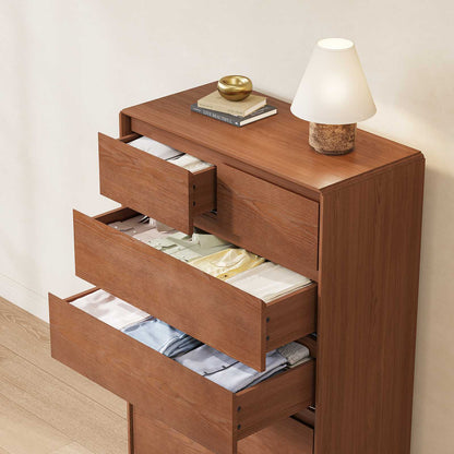 SUCSSRICH 29.5 Inch Solid Wood Dresser with 6 Drawer Natural Solid Wood Tall Dresser for Living Room Bedroom