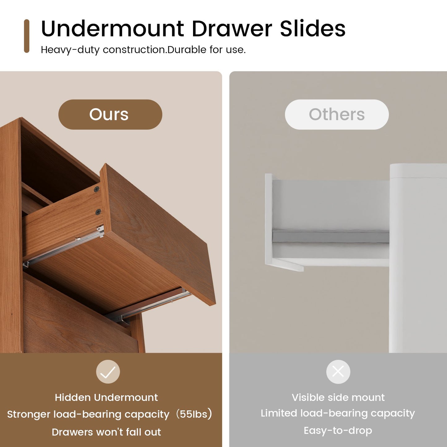 SUCSSRICH 25.8 Inch Solid Wood Nightstand with 2 Drawers and with Charging Station Natural Wood Night Stand Bedside Table