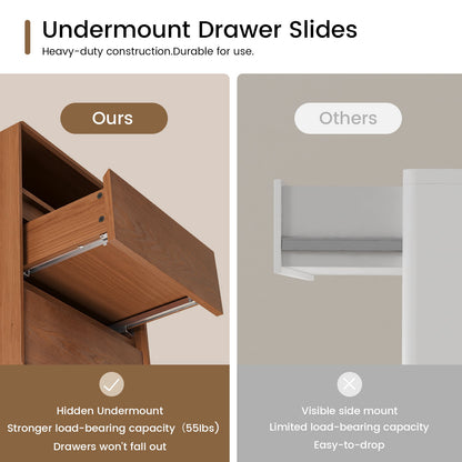 SUCSSRICH 25.8 Inch Solid Wood Nightstand with 2 Drawers and with Charging Station Natural Wood Night Stand Bedside Table