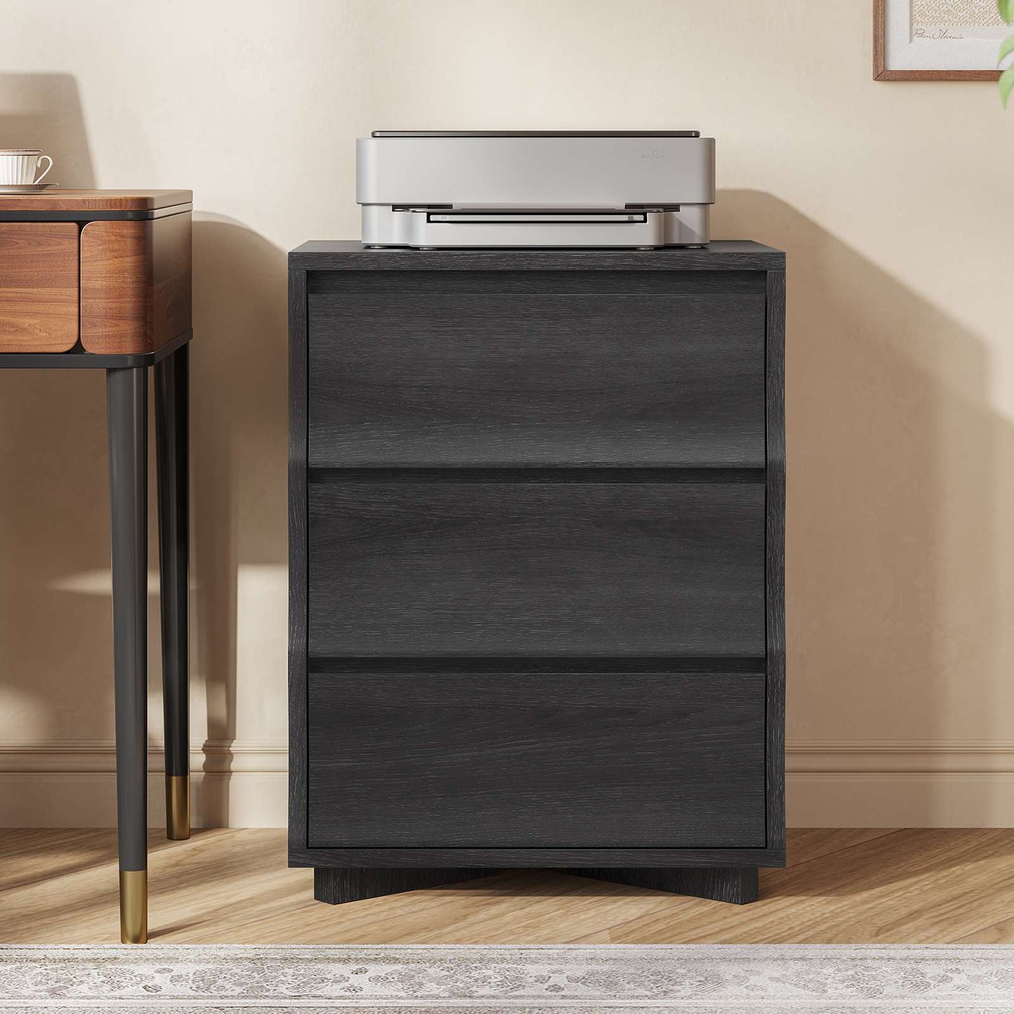SUCSSRICH | Black Nightstand with 3 Drawers – Modern Bedside Table with Large Storage & Silent Slides, Wooden End Table for Bedroom