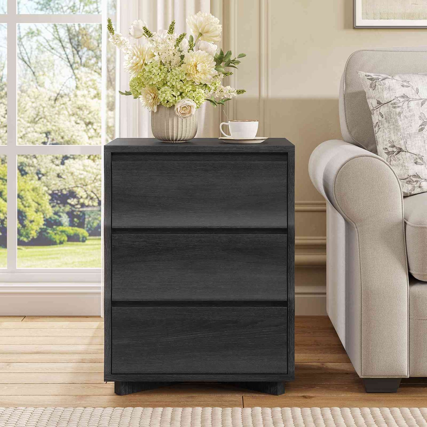 SUCSSRICH | Black Nightstand with 3 Drawers – Modern Bedside Table with Large Storage & Silent Slides, Wooden End Table for Bedroom