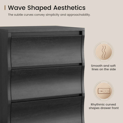 SUCSSRICH | Black Nightstand with 3 Drawers – Modern Bedside Table with Large Storage & Silent Slides, Wooden End Table for Bedroom