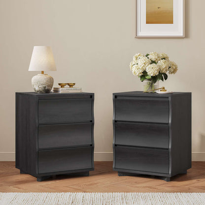 SUCSSRICH | Black Nightstand with 3 Drawers – Modern Bedside Table with Large Storage & Silent Slides, Wooden End Table for Bedroom