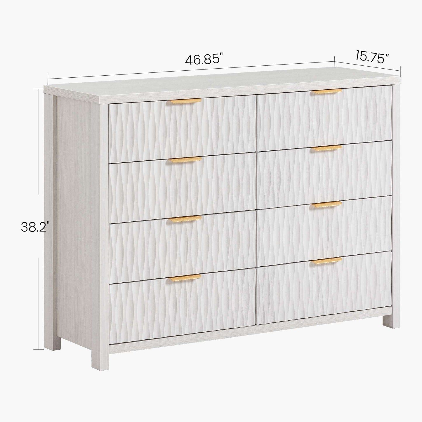 SUCSSRICH 46.9 Inch Dresser with 8 Drawers Wide Modern Chest of Drawers with Metal Handle Wood Dresser TV Stand Wood Storage Organizer for Bedroom Living Room White