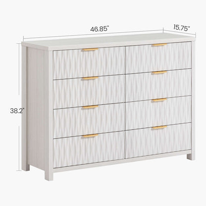 SUCSSRICH 46.9 Inch Dresser with 8 Drawers Wide Modern Chest of Drawers with Metal Handle Wood Dresser TV Stand Wood Storage Organizer for Bedroom Living Room White