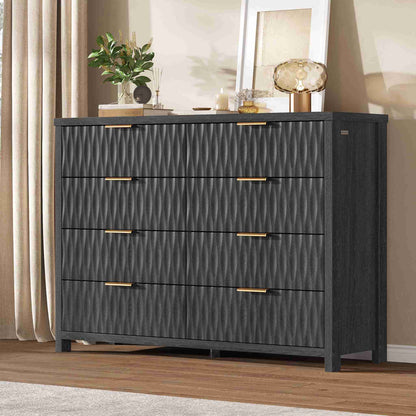 SUCSSRICH 46.9 Inch Dresser with 8 Drawers Wide Modern Chest of Drawers with Metal Handle Wood Dresser TV Stand Wood Storage Organizer for Bedroom Living Room