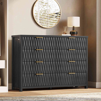 SUCSSRICH 46.9 Inch Dresser with 8 Drawers Wide Modern Chest of Drawers with Metal Handle Wood Dresser TV Stand Wood Storage Organizer for Bedroom Living Room