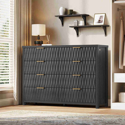 SUCSSRICH 46.9 Inch Dresser with 8 Drawers Wide Modern Chest of Drawers with Metal Handle Wood Dresser TV Stand Wood Storage Organizer for Bedroom Living Room