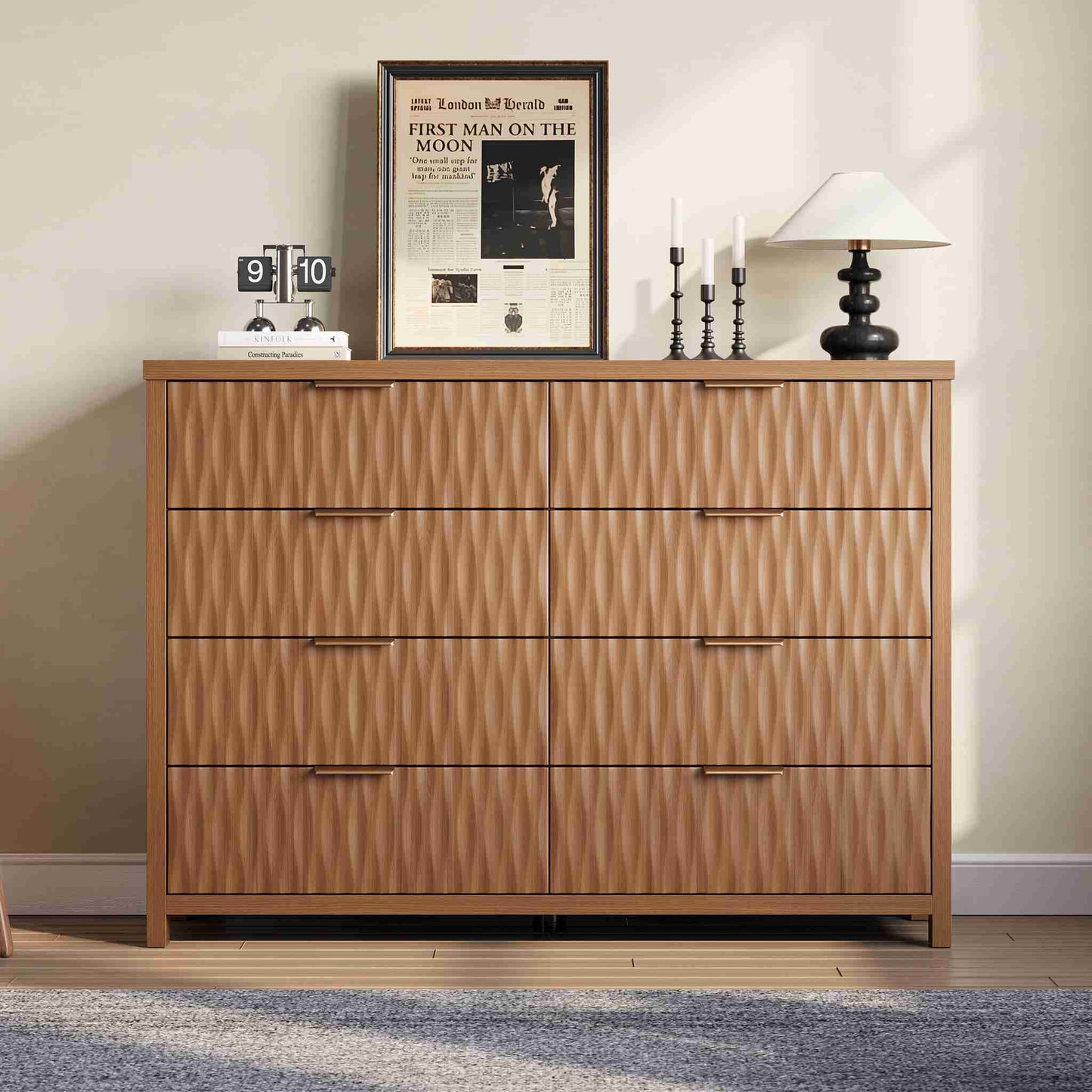 SUCSSRICH 46.9 Inch Dresser with 8 Drawers Wide Modern Chest of Drawers with Metal Handle Wood Dresser TV Stand Wood Storage Organizer for Bedroom Living Room
