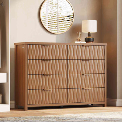 SUCSSRICH 46.9 Inch Dresser with 8 Drawers Wide Modern Chest of Drawers with Metal Handle Wood Dresser TV Stand Wood Storage Organizer for Bedroom Living Room
