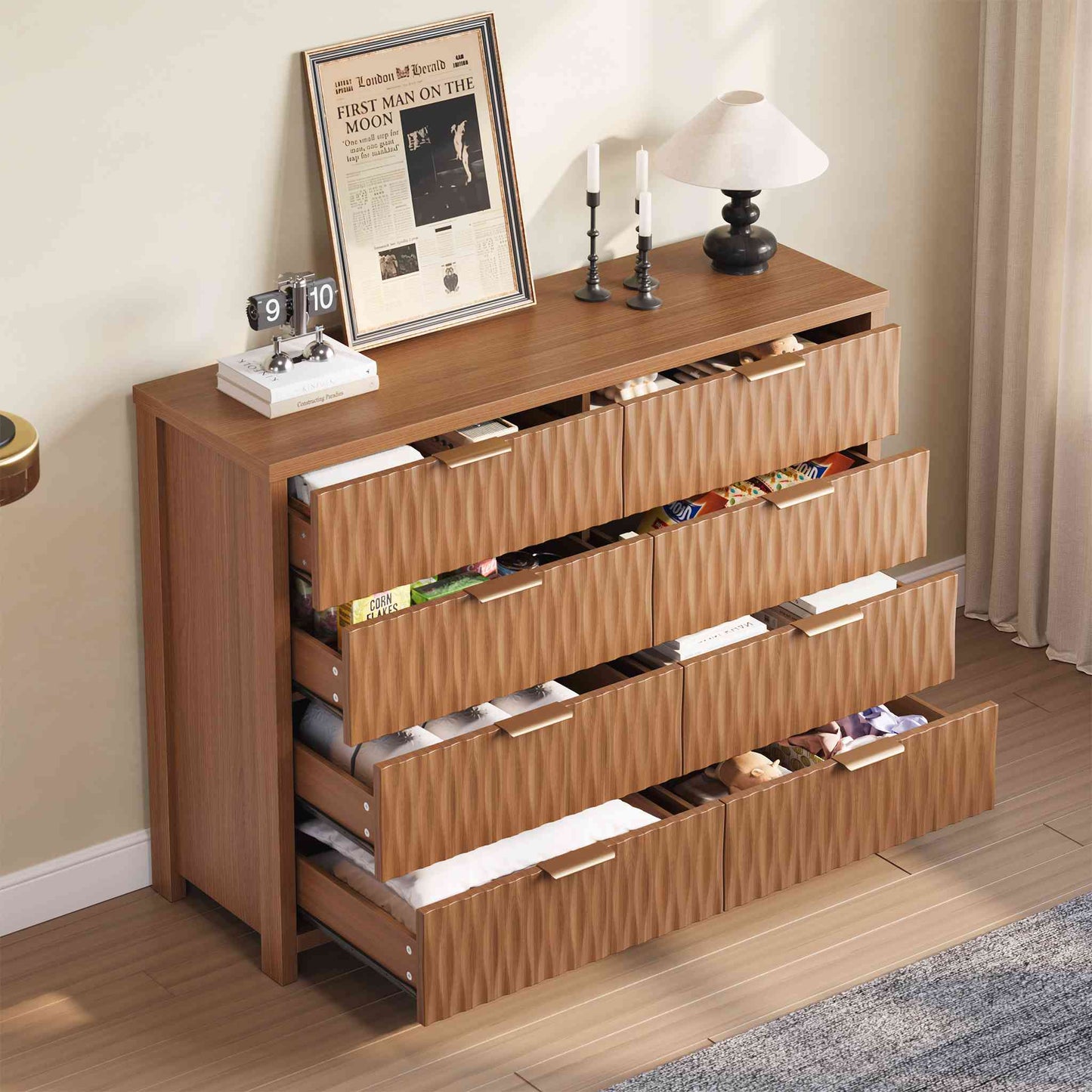 SUCSSRICH 46.9 Inch Dresser with 8 Drawers Wide Modern Chest of Drawers with Metal Handle Wood Dresser TV Stand Wood Storage Organizer for Bedroom Living Room