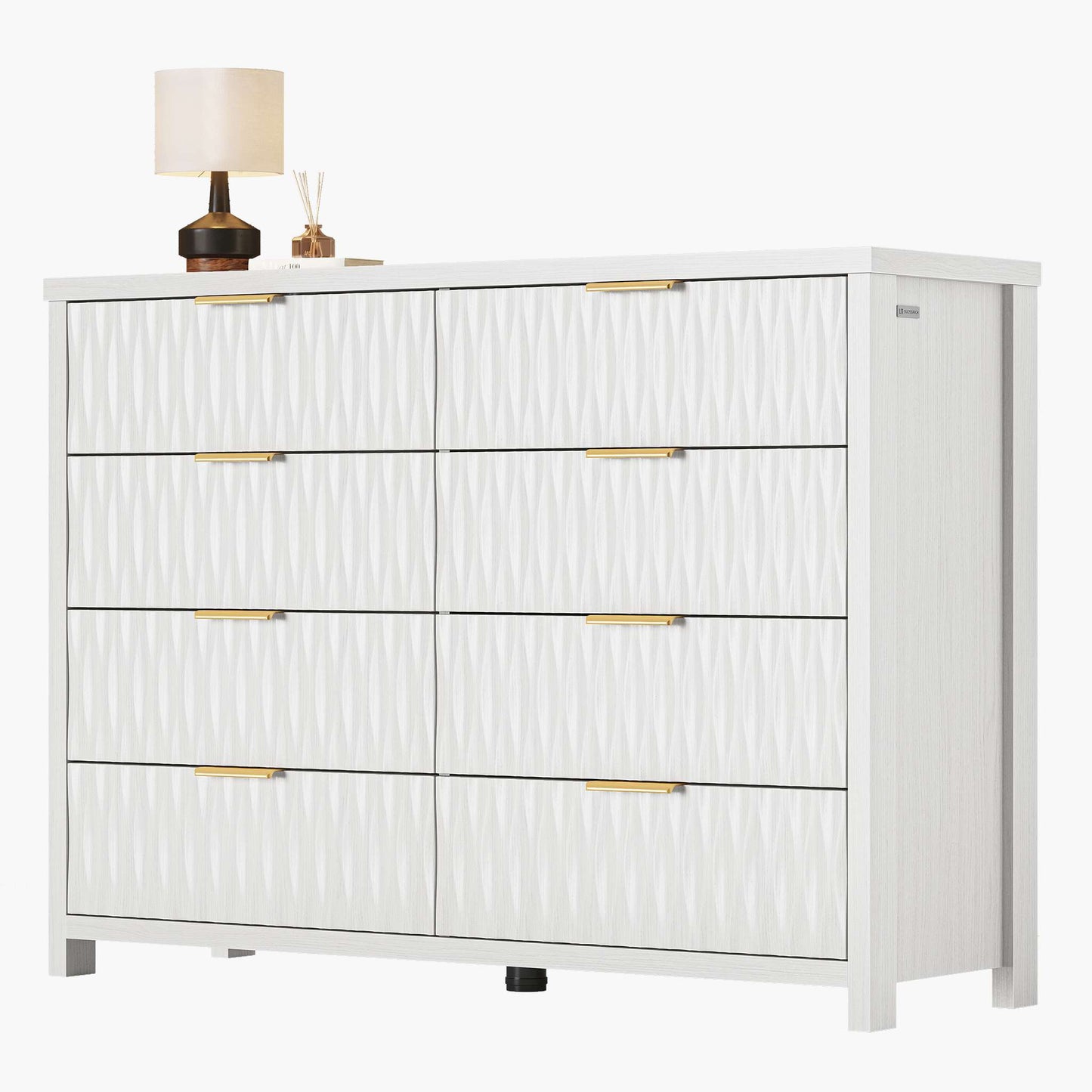 SUCSSRICH 46.9 Inch Dresser with 8 Drawers Wide Modern Chest of Drawers with Metal Handle Wood Dresser TV Stand Wood Storage Organizer for Bedroom Living Room