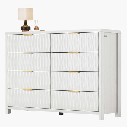 SUCSSRICH 46.9 Inch Dresser with 8 Drawers Wide Modern Chest of Drawers with Metal Handle Wood Dresser TV Stand Wood Storage Organizer for Bedroom Living Room