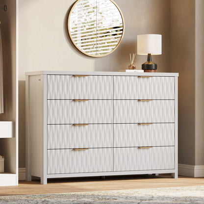 SUCSSRICH 46.9 Inch Dresser with 8 Drawers Wide Modern Chest of Drawers with Metal Handle Wood Dresser TV Stand Wood Storage Organizer for Bedroom Living Room