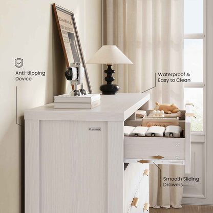 SUCSSRICH 46.9 Inch Dresser with 8 Drawers Wide Modern Chest of Drawers with Metal Handle Wood Dresser TV Stand Wood Storage Organizer for Bedroom Living Room White