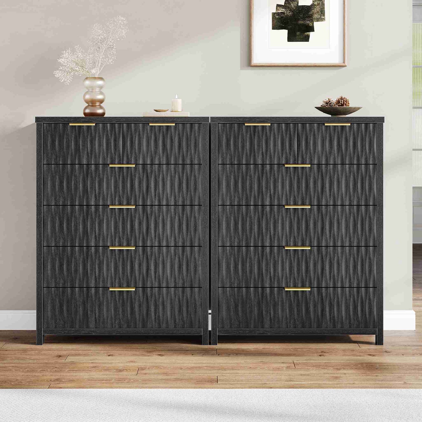 SUCSSRICH 43.7 Inch Dresser with 6 Drawers Tall Drawers for Bedroom Modern Chest of Wood Drawer Organizer for Living Room Hallway Entryway