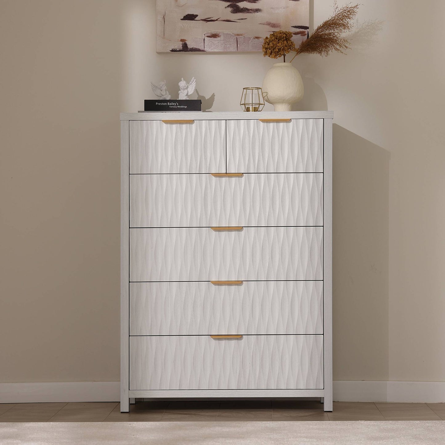 SUCSSRICH 43.7 Inch Dresser with 6 Drawers Tall Drawers for Bedroom Modern Chest of Wood Drawer Organizer for Living Room Hallway Entryway