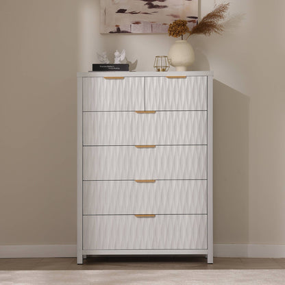 SUCSSRICH 43.7 Inch Dresser with 6 Drawers Tall Drawers for Bedroom Modern Chest of Wood Drawer Organizer for Living Room Hallway Entryway