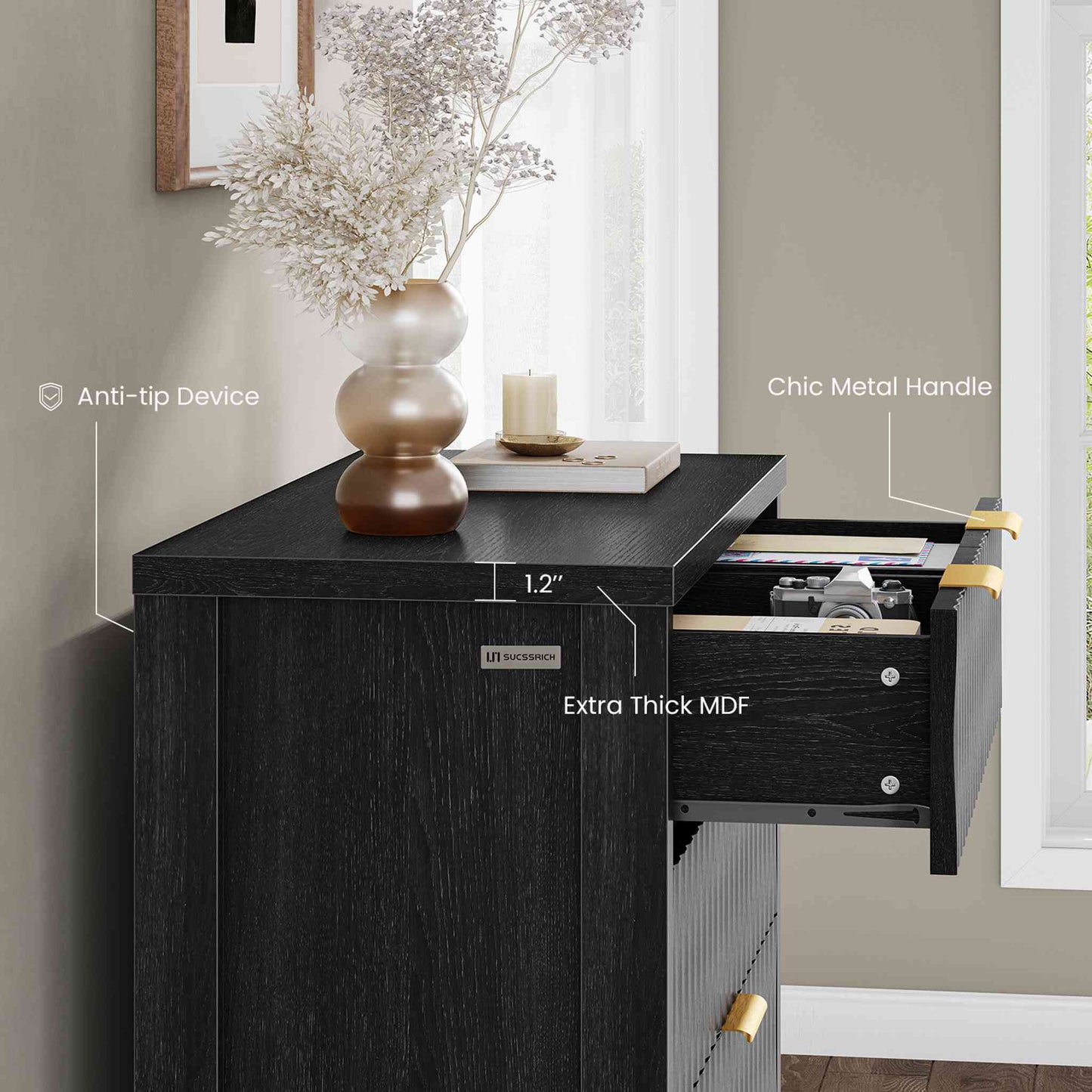 SUCSSRICH 43.7 Inch Dresser with 6 Drawers Tall Drawers for Bedroom Modern Chest of Wood Drawer Organizer for Living Room Hallway Entryway