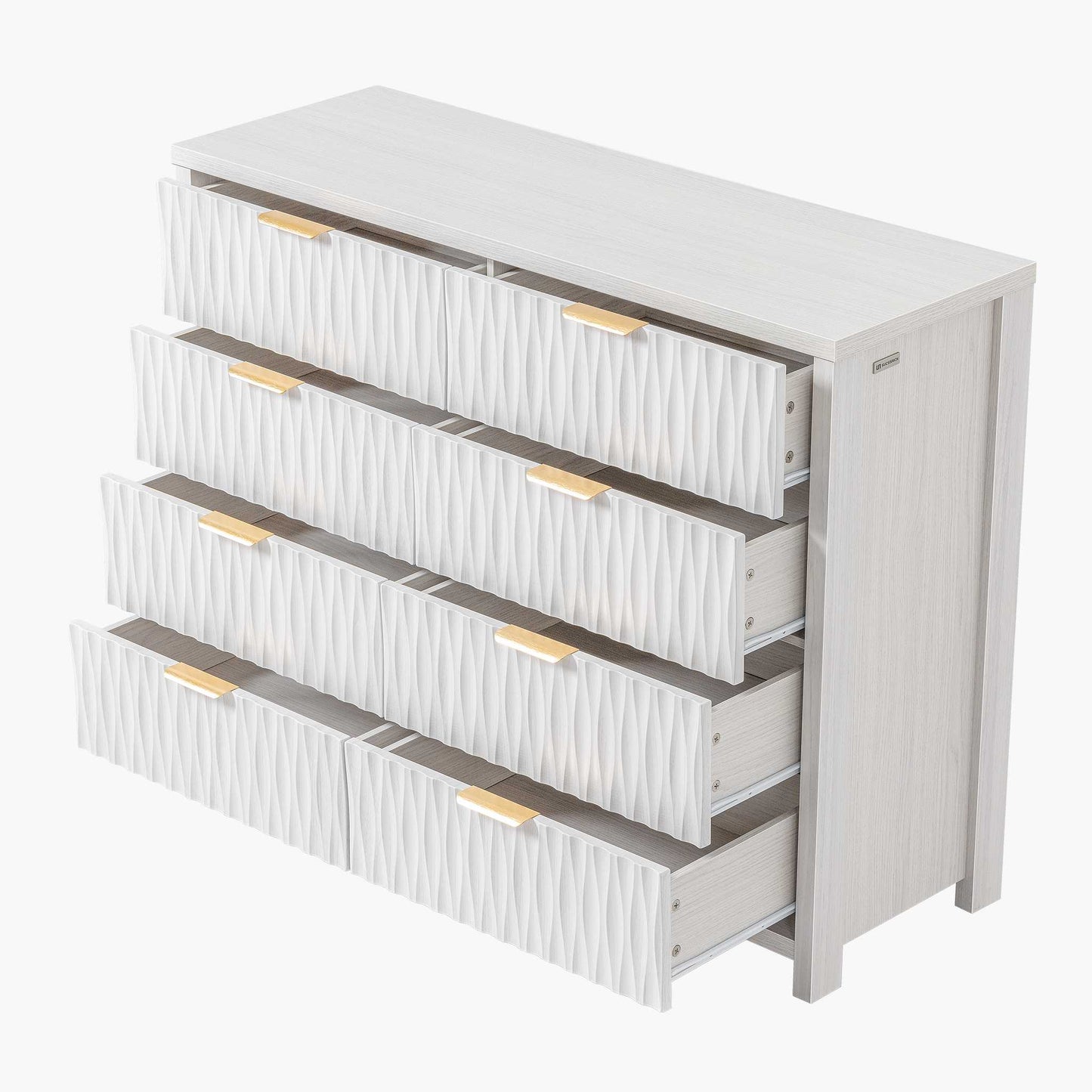 SUCSSRICH 46.9 Inch Dresser with 8 Drawers Wide Modern Chest of Drawers with Metal Handle Wood Dresser TV Stand Wood Storage Organizer for Bedroom Living Room White