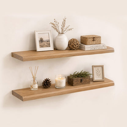 SUCSSRICH | 36 Inch Solid Wood Floating Shelves Set of 2, Natural Wall Shelves for Living Room