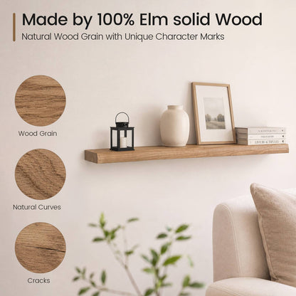SUCSSRICH | 36 Inch Solid Wood Floating Shelves Set of 2, Natural Wall Shelves for Living Room