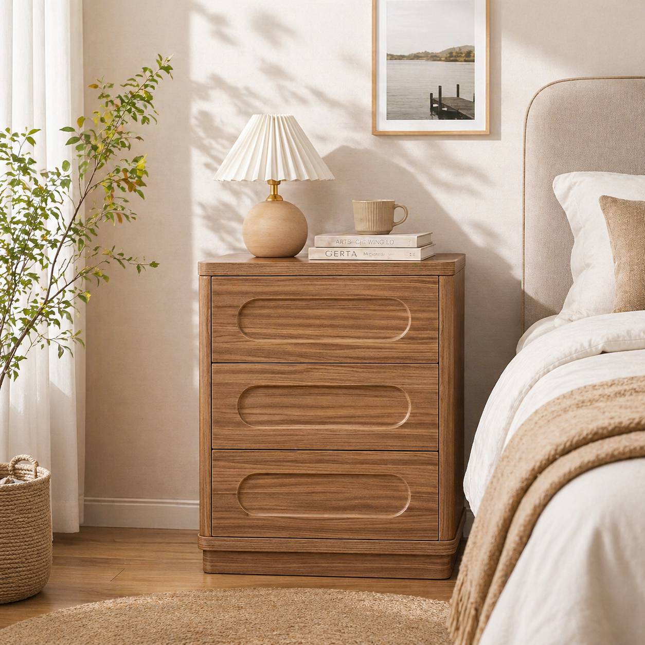 SUCSSRICH | Set of 2 26.2" Tall Nightstands – 3-Drawer Wood Bedside Tables with Rounded Corners, Bedroom End Tables – Brown