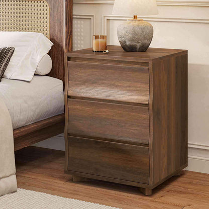 SUSSRICH | Brown Nightstand, Night Stand with 3 Drawers,Large Storage, Silent Slides, Wooden End Side Table
