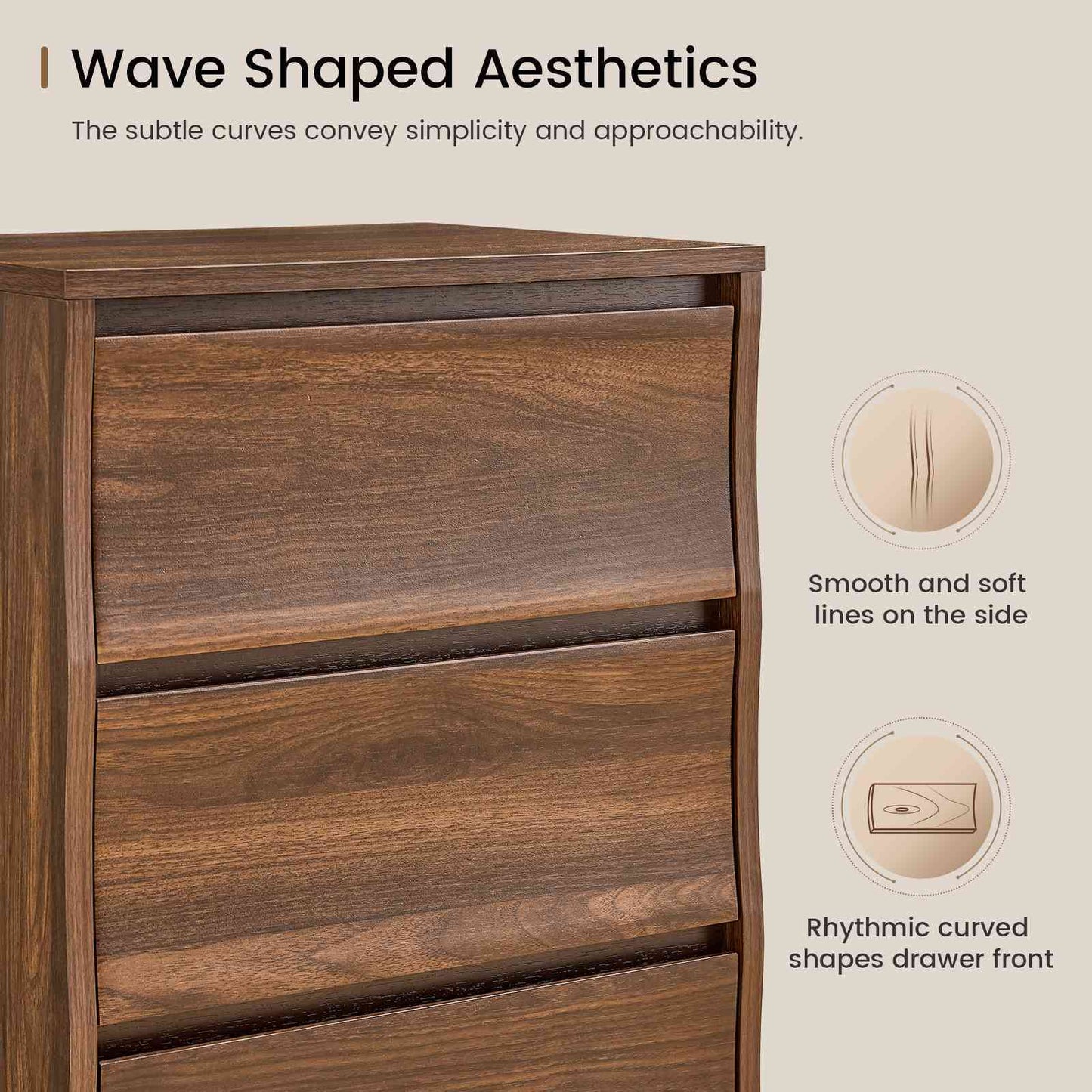 SUSSRICH | Brown Nightstand, Night Stand with 3 Drawers,Large Storage, Silent Slides, Wooden End Side Table