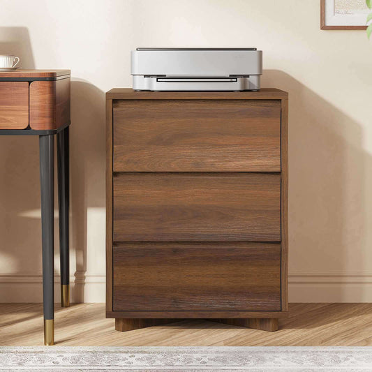 SUSSRISH Brown Nightstand, Night Stand with 3 Drawers,Large Storage, Silent Slides, Wooden End Side Table