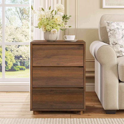 SUSSRICH | Brown Nightstand, Night Stand with 3 Drawers,Large Storage, Silent Slides, Wooden End Side Table