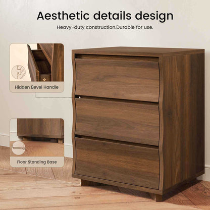SUSSRICH | Brown Nightstand, Night Stand with 3 Drawers,Large Storage, Silent Slides, Wooden End Side Table