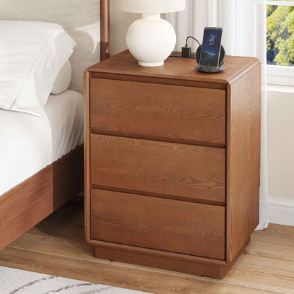 SUCSSRICH | 25.8''Solid Wood Nightstands with Charging Station – Mid Century Modern Bedside Tables with 3 Drawers