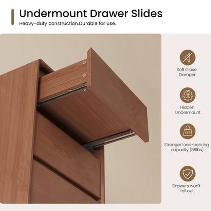 SUCSSRICH | 25.8''Solid Wood Nightstands with Charging Station – Mid Century Modern Bedside Tables with 3 Drawers
