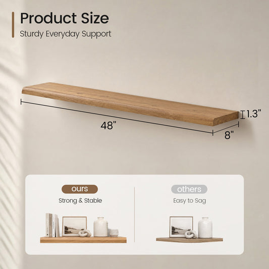 SUCSSRICH | 48 Inch Solid Wood Floating Shelves, Natural Wall Shelves for Living Room