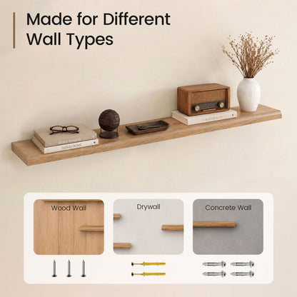 SUCSSRICH | 48 Inch Solid Wood Floating Shelves, Natural Wall Shelves for Living Room