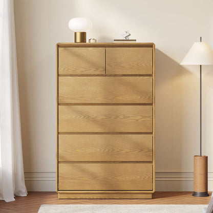 SUCSSRICH | 29.5" Inch Solid Wood 6 Drawer Dresser, Natural Wood Tall Chest of Drawers with Spacious Storage