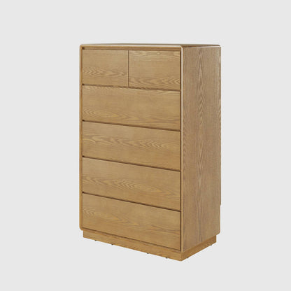 SUCSSRICH | 29.5" Inch Solid Wood 6 Drawer Dresser, Natural Wood Tall Chest of Drawers with Spacious Storage