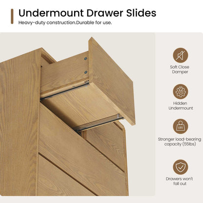 SUCSSRICH | 29.5" Inch Solid Wood 6 Drawer Dresser, Natural Wood Tall Chest of Drawers with Spacious Storage