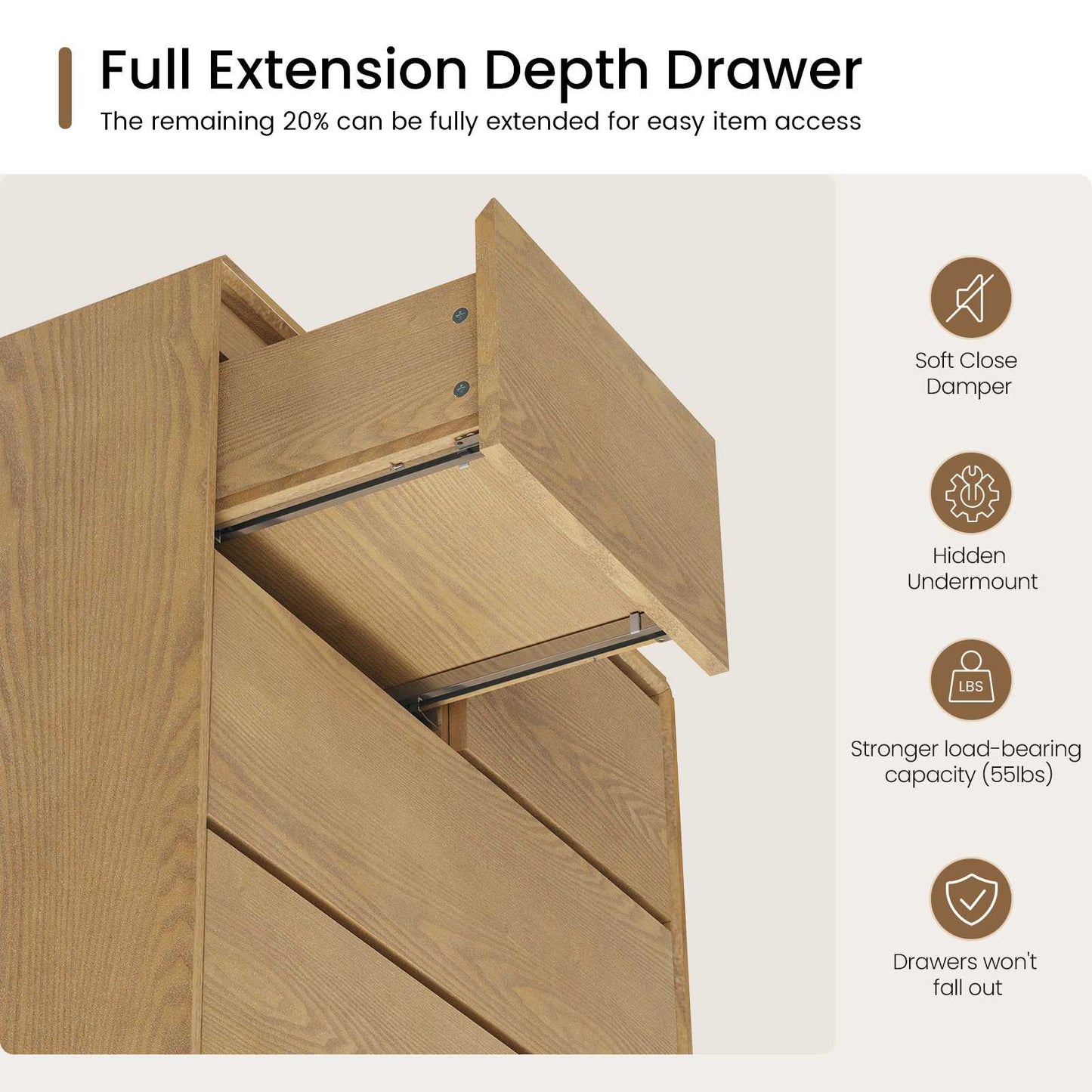SUCSSRICH | 29.5" Inch Solid Wood 6 Drawer Dresser, Natural Wood Tall Chest of Drawers with Spacious Storage